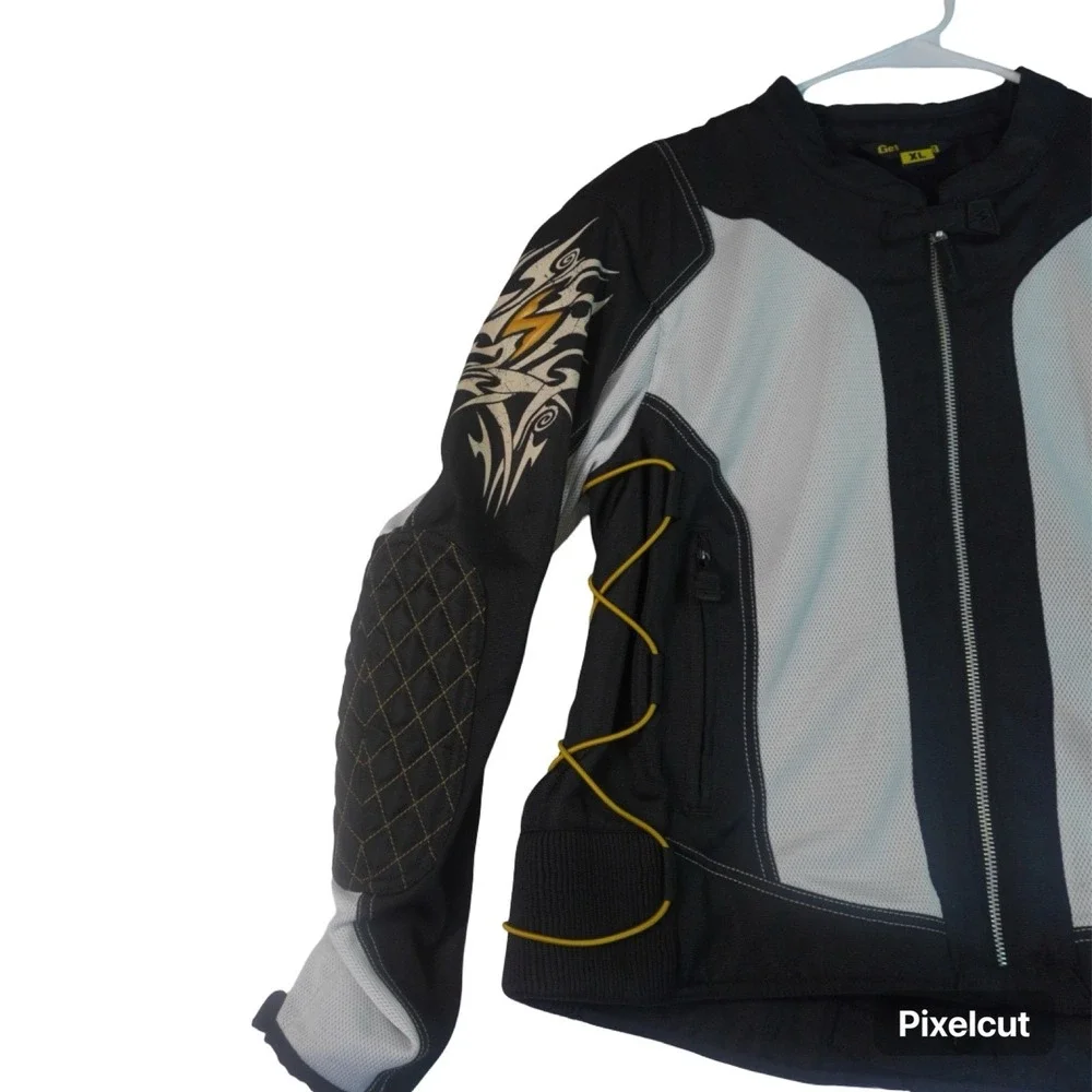 Scorpion Exo Motorcycle Jacket Mens XL Black White Skeletal Protection Full Zip